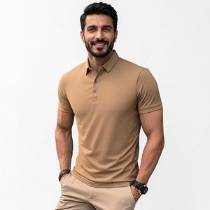 Men's Summer Casual Short Sleeve <b>T</b>-<b>Shirt</b> Solid Color Embroidered <b>Collar</b> for Polo Leopard Pattern Knitted Fabric ODM Supply - Product Image 1