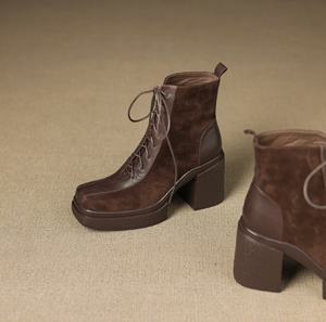 Chaussures en cuir pour femmes, à semelle épaisse, en cuir de vache et peau de mouton, style business casual, respirantes et imperméables. Bottines western - Product Image 2