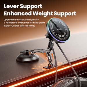 Soporte Magnético Inalámbrico Ajustable para <span class=keywords><strong>Auto</strong></span> Toocki de 15W, Estructura de Doble Pivote, Protección Contra Sobrecalentamiento, Luz Colorida para Conducción Nocturna - Product Image 6