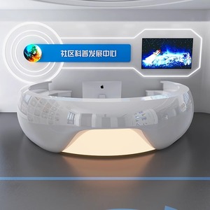 Contador de pago de diseño moderno blanco con logotipo personalizado, <span class=keywords><strong>Material</strong></span> MDF duradero, recepción de <span class=keywords><strong>oficina</strong></span>, vestíbulo frontal, supermercados, tiendas minoristas - Product Image 2