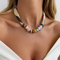 Collier Choker Bohème Coloré à Perles, Fait Main, en Tissu, pour Femme, Idéal pour les Vacances à la Plage, Bijou Ethnique – Vente Flash