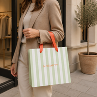 Sacs de courses premium enduits avec poignées, logo personnalisé, sacs rayés colorés imprimés pour cadeaux, vente au détail, emballage en gros