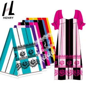 Генри, Лучшая цена, гавайский принт, дизайнерская ткань, готовый запас, полиэфирная модная ткань для одежды, женская черная юбка