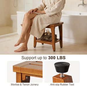 <span class=keywords><strong>Banc</strong></span> de <span class=keywords><strong>douche</strong></span> en teck massif de qualité supérieure avec étagère de rangement, capacité de 300 lb, <span class=keywords><strong>banc</strong></span> de bain imperméable et antidérapant pour salles de bain, baignoires et utilisation en extérieur - Product Image 3