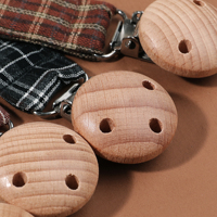 Chaîne pour bébé nouveau-né Muslinlife avec impression en mousseline, attaches-sucettes en coton tissé à la main avec anneau de dentition en bois de hêtre