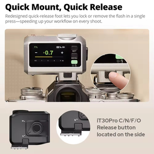 Nouveauté Mini It30pro C/N/S/<span class=keywords><strong>F</strong></span>/O Pro Sans Fil 2.4G TTL Auto-Exposure Écran Tactile 2.8'' Flash Speedlite Portable - Product Image 4