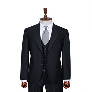 Traje de Negocios para Hombre, Color Gris, Estilo Británico, Cuello Mao, Corte Regular, Talla Grande, Tela de Lana Antirarrugas - Product Image 1