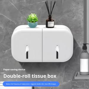 Distributeur central mural à double rouleau en plastique sans perçage Grand porte-rouleau de <span class=keywords><strong>papier</strong></span> hygiénique et boîte à mouchoirs pour les toilettes publiques - Product Image 3