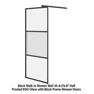 Paroi de douche noire avec porte 35,4x76,8 cm en verre ESG semi-frosted et cadre noir - Product Image 1