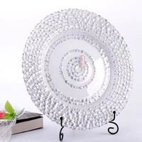 Assiette de présentation en verre à motif perlé noir et or, peinte à la main, écologique, pour mariage, événement, centre de table, décoration, vente en gros