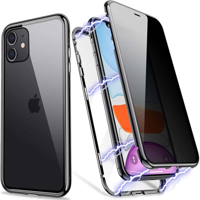 Clear Double-Sided Tempered Glass Anti-Spy 360 Full Protective Phone Case Metallic Privacy Magnetic Case for iPhone Series