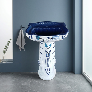 Big Size Ceramic <b>Bathroom</b> Sink One Piece Color Art Pedestal Wash Basin with Smart <b>Mirror</b> and Cabinet - Product Image 2