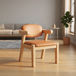 Modern Scandinavian Wooden <b>Armchair</b> with PU Leather Seat and Back Solid Design for Living Room Furniture - Product Image 4