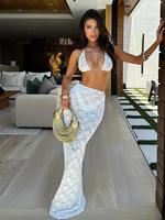 Jsn 2026 Op Maat Gemaakte Nieuwe Dames Sexy Bikini Badpak Driedelige Kanten Bikini Met Doorzichtige Badjurk Halter Badkleding Zonder Rug