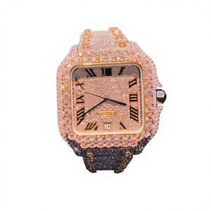 Montre en verre carré sertie de diamants Moissanite, or rose, acier inoxydable, mouvement automatique, étanche 10 bars, bracelet à fermoir - Product Image 1