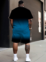 Ensemble de 2 pièces pour homme grande taille, tenue streetwear, t-shirt et short à imprimé dégradé noir et bleu "PARIS"