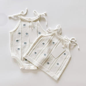 Lente baby gebreide romper baby meisjes geborduurde bodysuit peuter jongens sling katoenen kleding - Product Image 1