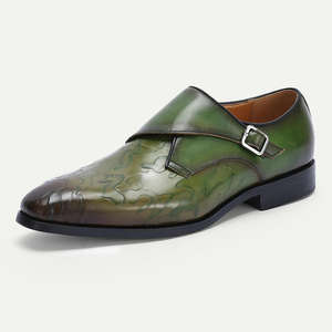 Chaussures de bureau formelles pour hommes, dessus en cuir véritable, semelle antidérapante, confort doux, couleur verte - Product Image 4