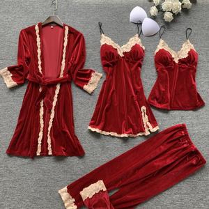 Vendita calda 4 pz Set <span class=keywords><strong>pigiama</strong></span> <span class=keywords><strong>invernale</strong></span> in velluto comodo e morbido <span class=keywords><strong>pigiama</strong></span> da donna - Product Image 4