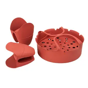Food Grade Non Stick Silicone Air Fryer Pot Liners Collapsible Baking Tray Cake Pan Silicon Pots For Air Fryer with Handle