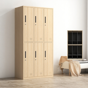 Armoire métallique à 2 portes, casier de rangement en métal, casier scolaire ou de gymnase, armoire de personnel en acier avec impression par transfert à motif bois - Product Image 3