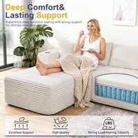 Canapé modulaire sectionnel sans structure en L, chaise longue surdimensionnée, 2 porte-gobelets, mousse à mémoire de forme, sans assemblage, tissu en velours côtelé moelleux, blanc
