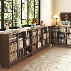 Étagère à livres vintage en bois massif à plusieurs niveaux avec étagères flottantes, couleur noyer, pour la maison, le salon, la chambre à coucher, le bureau, la salle à manger, l'hôtel - Product Image 1