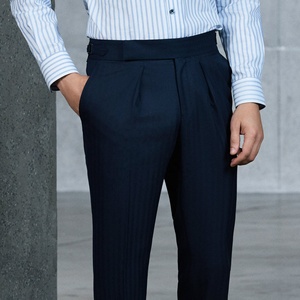 Pantalons sur mesure avec ajusteurs latéraux et pli unique, sans boutons, pour <span class=keywords><strong>homme</strong></span>, pantalons sur mesure pour <span class=keywords><strong>homme</strong></span> 100% laine, <span class=keywords><strong>style</strong></span> napolitain - Product Image 1