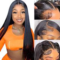 Perruque en cheveux humains 100% naturels, sans colle, P4/27, 12 pouces, luxe, soyeuse, HD, raide, avec mèches, entièrement en dentelle frontale