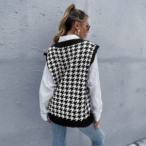 Gilet tricoté <span class=keywords><strong>pied</strong></span>-<span class=keywords><strong>de</strong></span>-<span class=keywords><strong>poule</strong></span> pour femme, <span class=keywords><strong>haut</strong></span> à carreaux, col v, <span class=keywords><strong>sans</strong></span> manches, Vintage, ample, surdimensionné, - Product Image 3