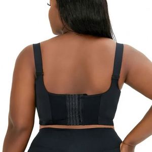 女性用プラスサイズアンダーワイヤーディープカップシェイピングブラ、調節可能な幅広ストラップと4列フック、ナイロン素材 - Product Image 3