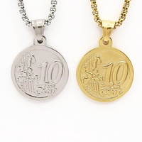 Collar de Lujo Clásico con Cadena de Eslabones de Acero Inoxidable y Colgante de Moneda de Oro de 27mm/20mm con Engaste de Garra, 12/5g, para Fiesta de Aniversario