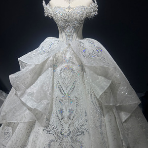 Pour Jancember robe de mariée luxueuse pour femmes LSMX189 chapelle moderne manches courtes dentelle perlée cristal Applique décorée longue - Product Image 2