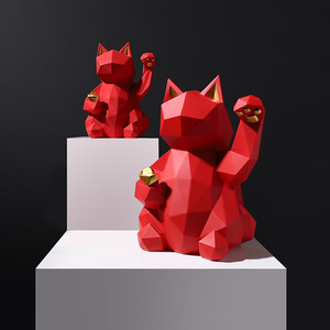 Figura de Arte Moderno de <span class=keywords><strong>origami</strong></span>, estatua de gato de la suerte, poligonal de fundición de resina ustomizada - Product Image 1