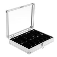 Boîte de rangement de montre en aluminium, taille personnalisée, boîte de rangement de luxe verrouillable avec couvercle en verre, pièces