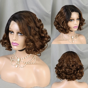 Peluca Corta Bob de Cabello Humano con Rizos Voluminosos, Pelucas con Cierre de Encaje 4x4 para Mujeres Negras, Pre-Desplumada, con Parte Lateral, Ondas Suaves, Pelucas Frontales de Encaje - Product Image 3