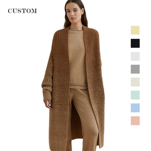 CHUANG YU 2022 Pull en cachemire personnalisé tricoté côtelé grande taille, cardigan long en <span class=keywords><strong>laine</strong></span> et cachemire pour <span class=keywords><strong>femme</strong></span>, <span class=keywords><strong>manteau</strong></span> en cachemire - Product Image 2