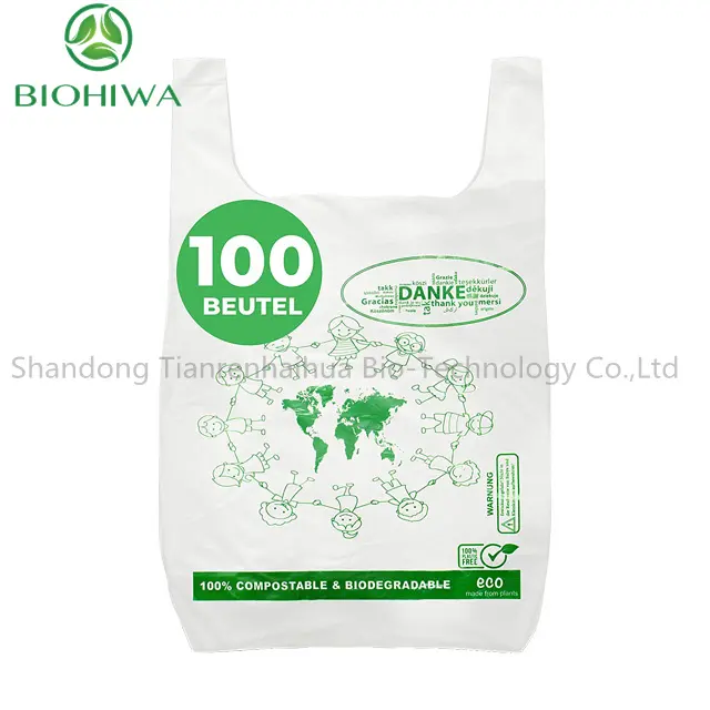 Logo Custom Biodegradable T-Shirt Bags Compostable Corn Starch Pbat Pla Shopping Bag Biodegradable Carry Bags