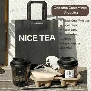 חדש עיצוב קומפוסט שחור Pla לחיות מחמד קפה משקאות פלסטיק כוסות ברור חד פעמי קשיח אטום פלסטיק כוסות עם מכסה מותאם אישית לוגו