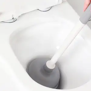 PVC Sucker Household Items Cleaning Products Long Handle White Plastic Sewer Toilet Plunger