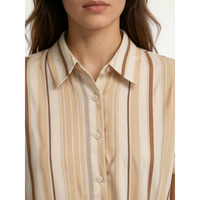 Robe chemise en coton rayée beige pour femme, décontractée, à manches courtes, boutonnée, mini-robe printemps-été