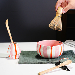 Handbemaltes Streifen-Matcha-Tee-Set: Japanische Keramikschale, Chasen-Ständer, 200ml, farbenfrohe Geschenkbox für Teezeremonie, Zuhause, Großhandel - Product Image 3