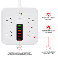 Bloc d'alimentation avec prises CA, ports USB, cordon d'extension de 2 m, protection contre les surtensions, prise ABS, courant nominal pour la maison et le bureau