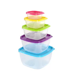 5Pcs Food Storage Containers With Colourful Lid Plastic Transparent Stackable Fridge Organizer Kitchen Accessories