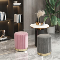 Ottoman rond en velours moderne de luxe, décoré de métal, pour hôtel, salon, chambre à coucher, chaises de coiffeuse, vente en gros