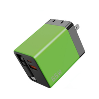 Cargador de Teléfono Retráctil 3 en 1 de 65 W con Enchufe de Pared y Dos Puertos USB, Cargador de Pared Retráctil con Cable Tipo C
