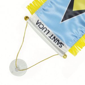 Drapeau de voiture miniature personnalisé Sainte-Lucie en satin avec pompons jaunes, impression numérique, en polyester et plastique, pour usage automobile - Product Image 4