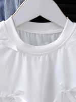 Nouvel ensemble deux pièces pour filles, printemps et été, décontracté, haut uni avec nœud + jean respirant en polyester/coton avec couture en dentelle
