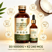 Vitamine D3 liquide en marque blanche 10000 UI, K2, Oméga-3 et huile MCT, GMP, Soutien osseux/cardiaque/immunitaire, OEM/ODM, MOQ flexible.