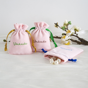 Bolsa de terciopelo rosa bebé de 9x12 cm con cinta de grosgrain, bolsa de terciopelo suave con cordón para joyería, bolsa de gamuza para boda, cumpleaños, cosméticos - Product Image 3